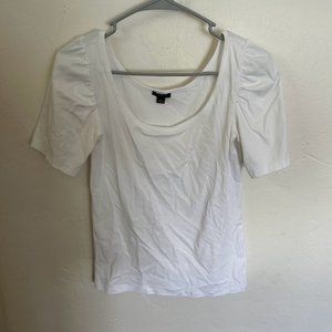 White Poofy Shoulder T Shirt